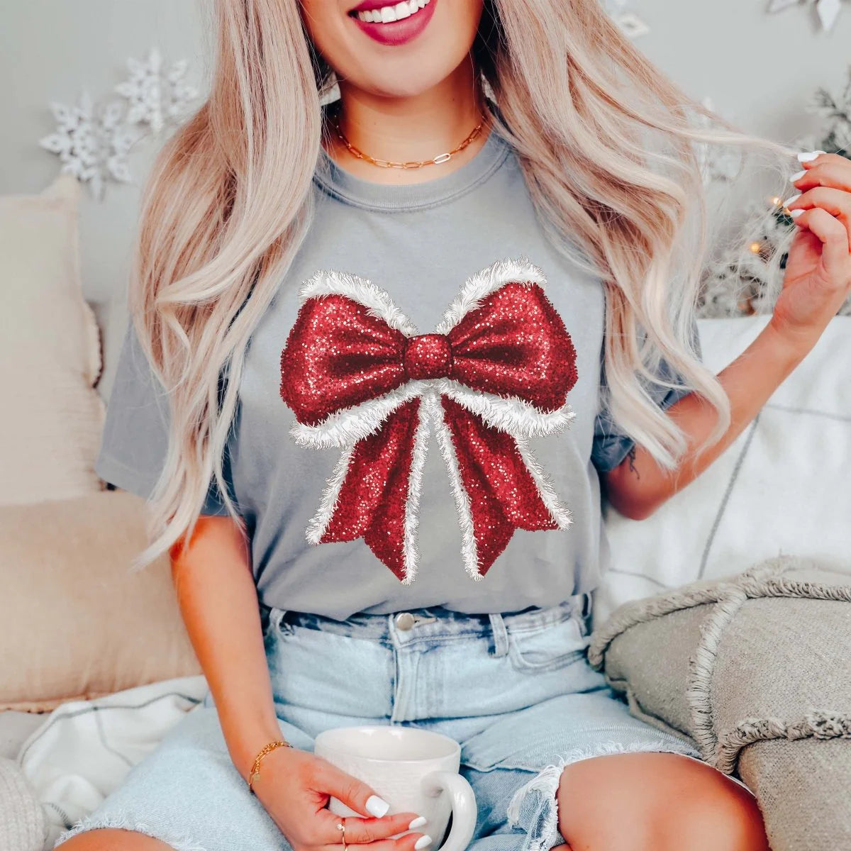 Sparkly Santa Bow Graphic Tee