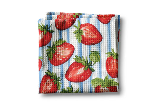 Strawberry Picking Waffle Weave Tea Towel