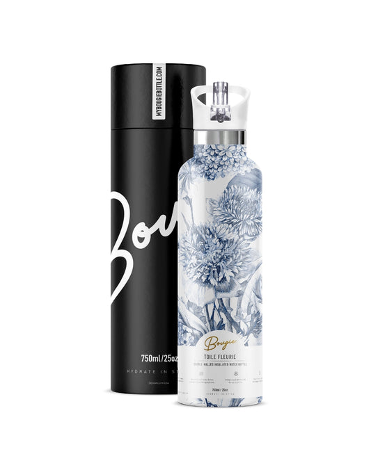 Toile Fleurie | Blue Toile 25 oz Insulated Water Bottle