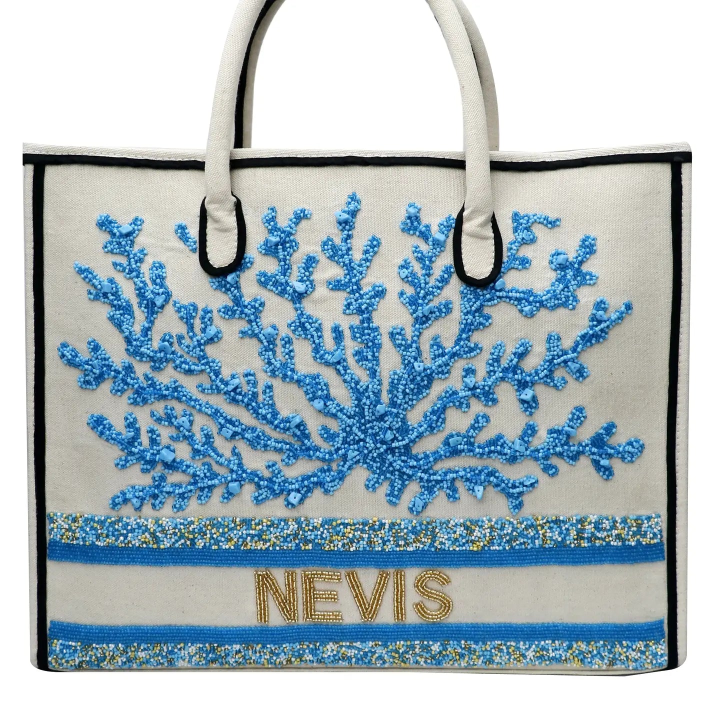 Turquoise Coral Beaded Tote Bag