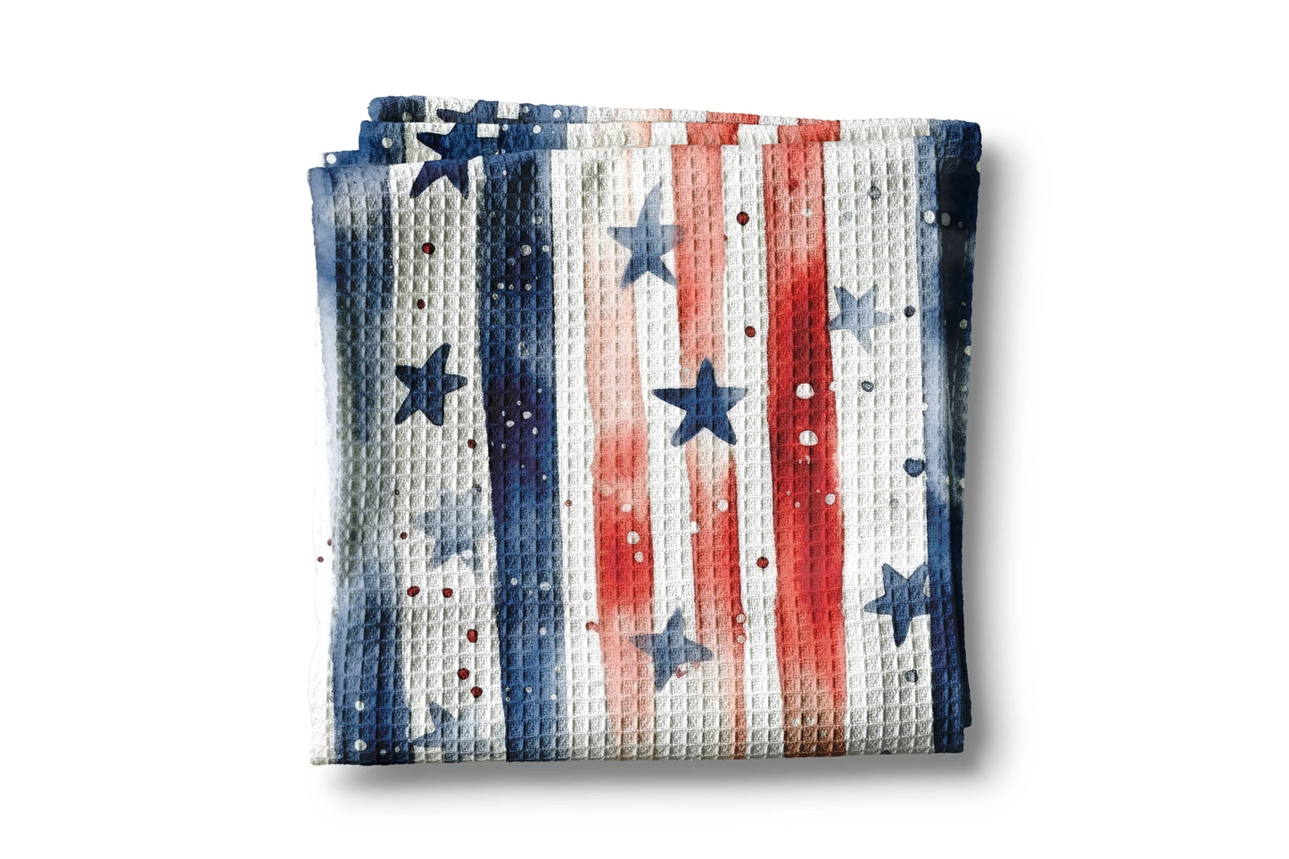 US Flag Watercolor Waffle Weave Tea Towel