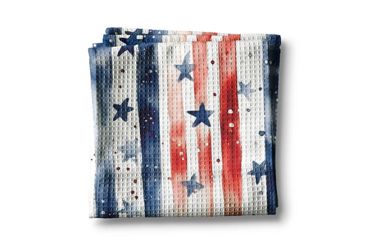 US Flag Watercolor Waffle Weave Tea Towel