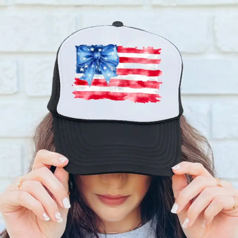 Watercolor American Flag Trucker Hat