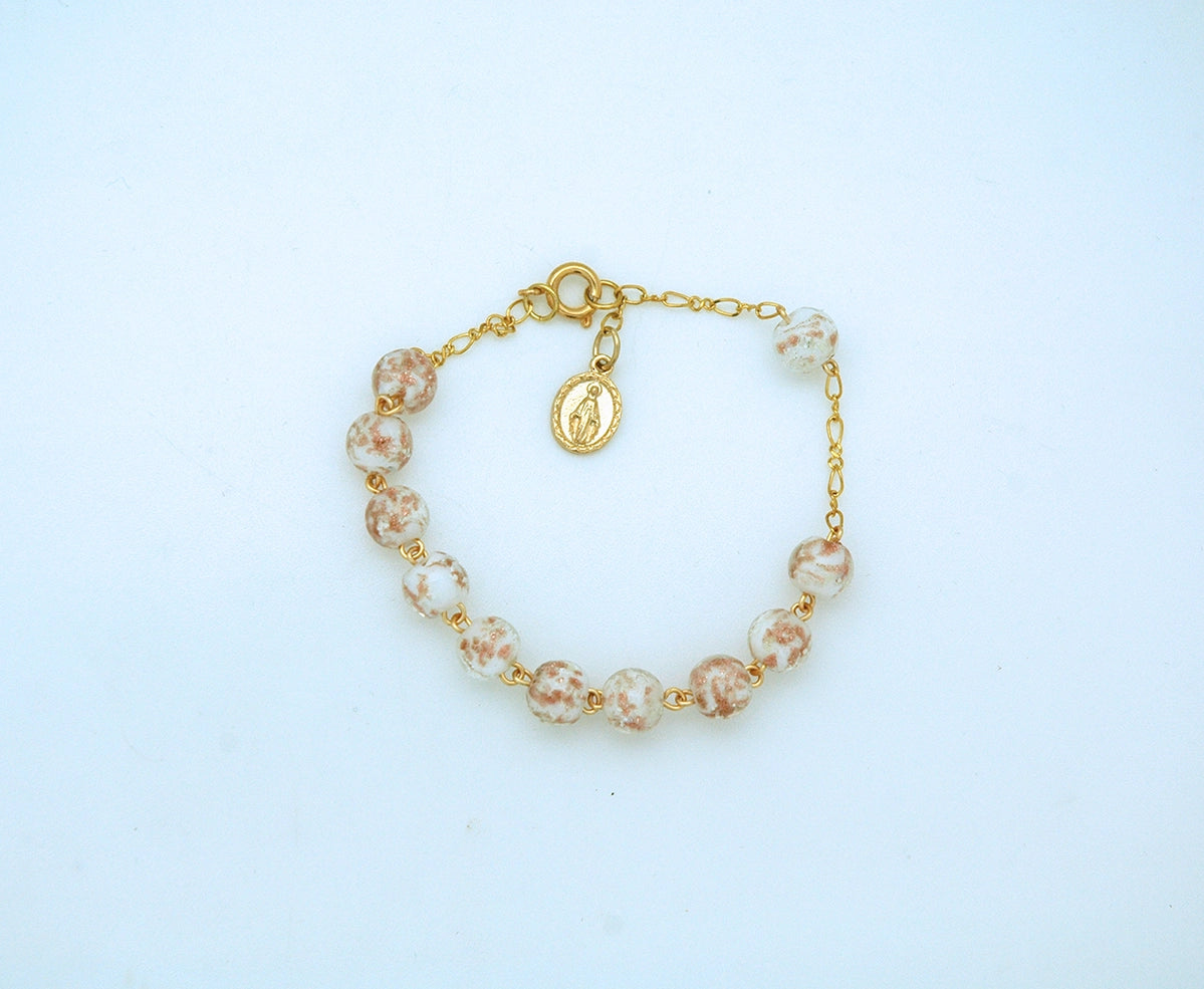 White Luminous Glass Beaded Rosary Bracelet