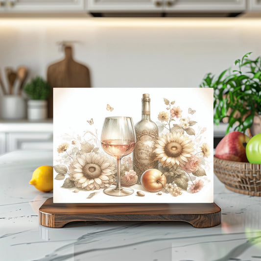 Decorative light with floral and wine bottle design on a kitchen counter
