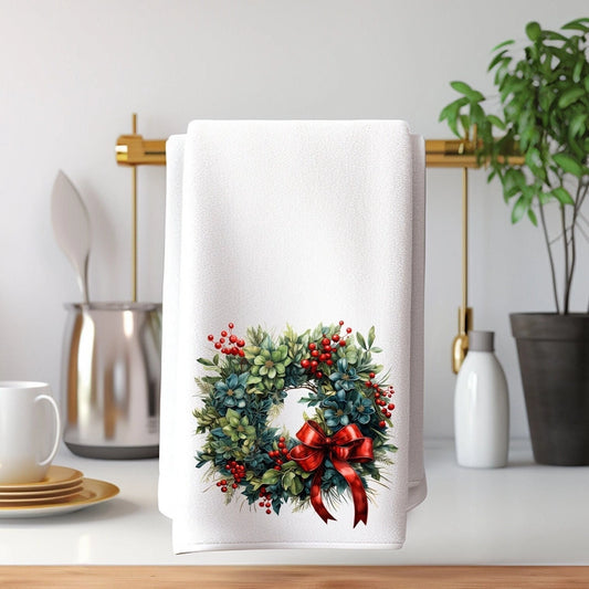 Winter Holiday Wreath Holiday Guest Hand Towel