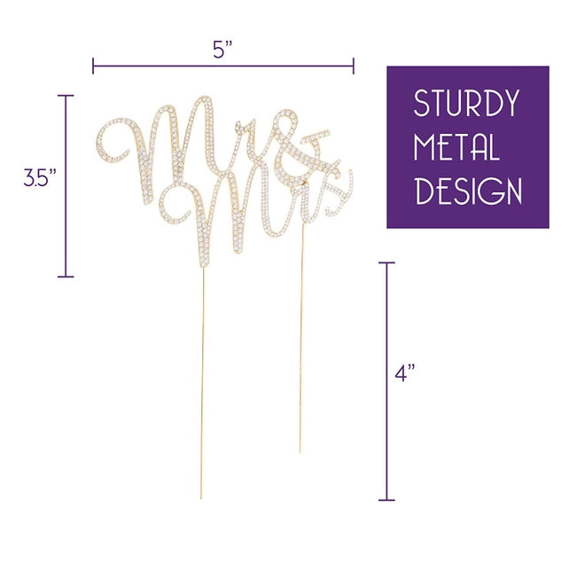 Mr & Mrs Cursive Gold Crystal Cake Topper