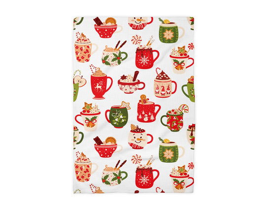 Christmas Cup Cocoa Coffee Waffle Weave Tea Towel