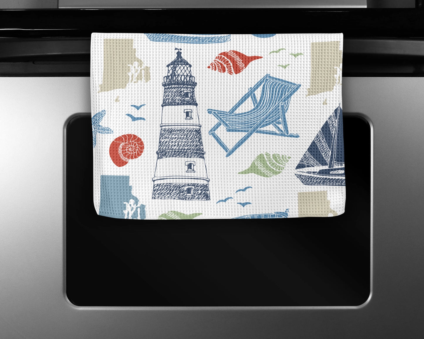 Rhode Island Nautical Lighthouse Waffle Weave Tea Towel