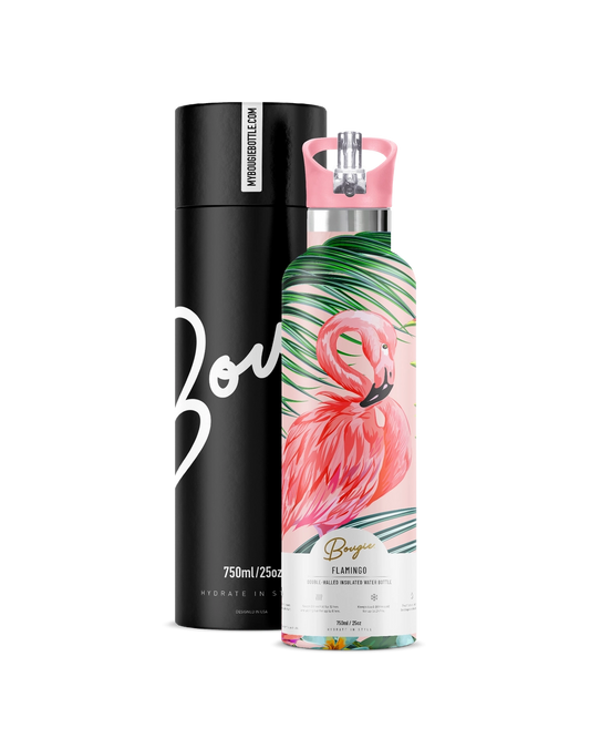 Flamingo Pink Tropical 25 oz Insulated Water Bottle