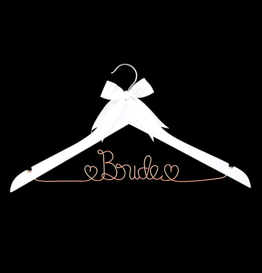 Bride To Be Wedding Dress Hanger (White with Rose Gold Wire)