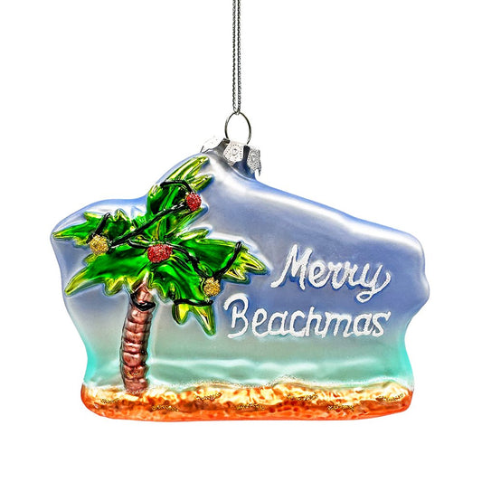 Merry Beachmas Christmas Palm Tree Glass Ornament