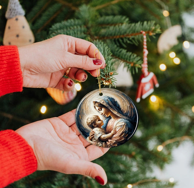 Virgin Mary and Baby Jesus, Oil Painting Style Ceramic Ornament