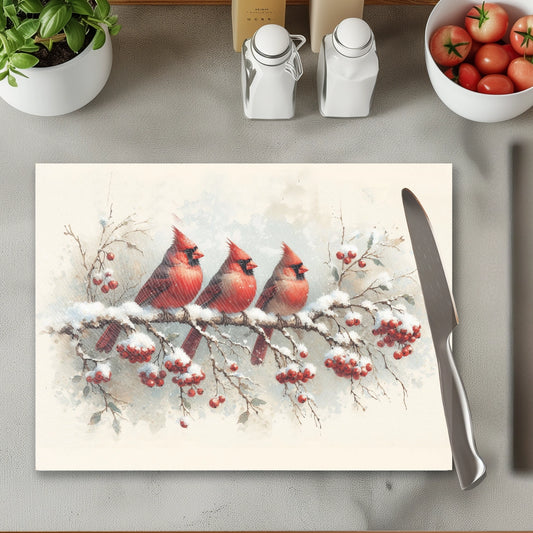 Red Cardinals Tempered Glass Cutting & Serving Board