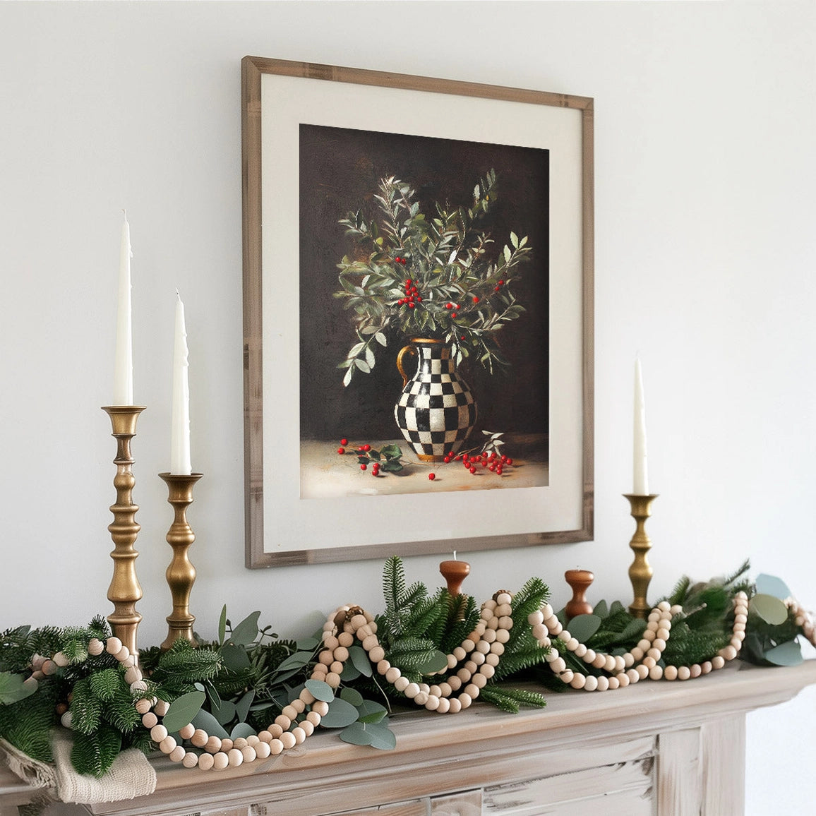 Kensington Checkered Vase Floral Unframed Art Print