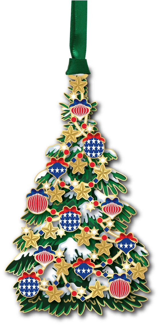 Classic Patriotic Tree Brass Ornament