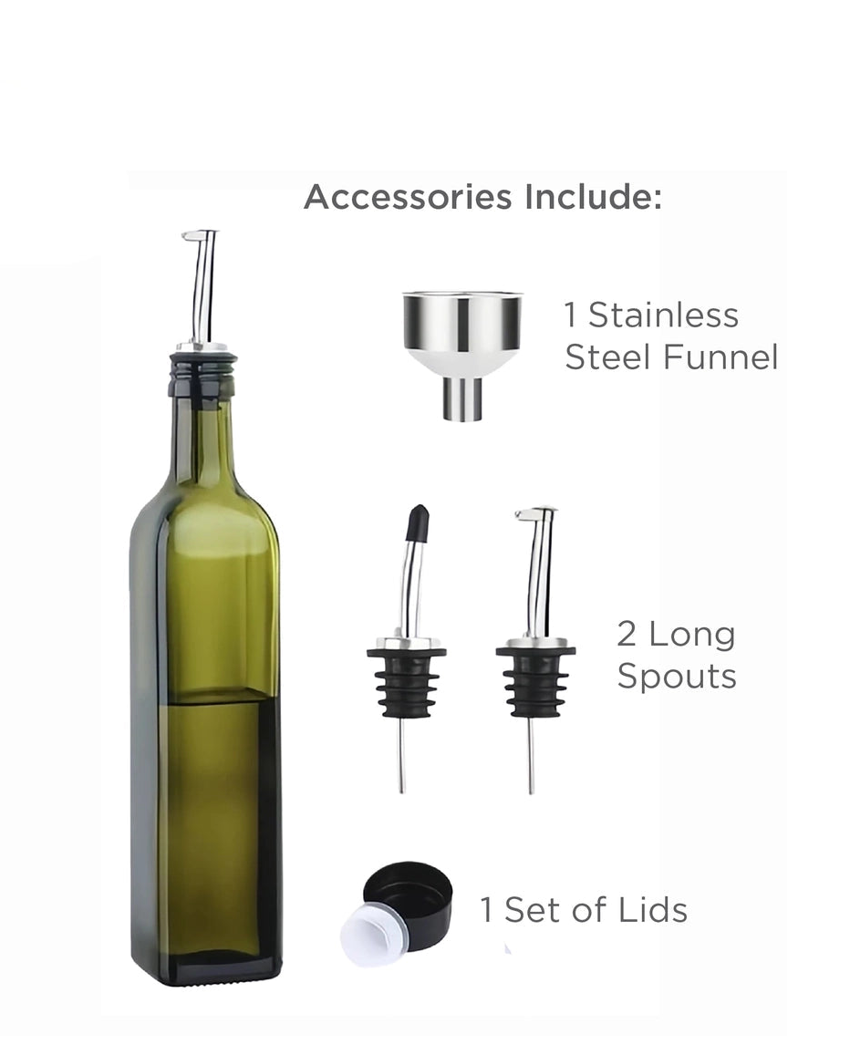 Green Glass Olive Oil Bottle with Spout Lids, 16.9 oz