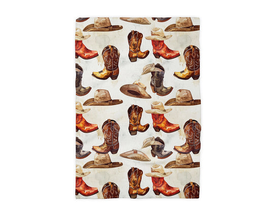 Western Boot Waffle Weave Tea Towel