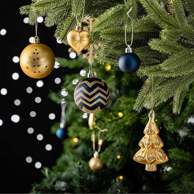 Glam 70 pc Gold and Blue Christmas Ornaments
