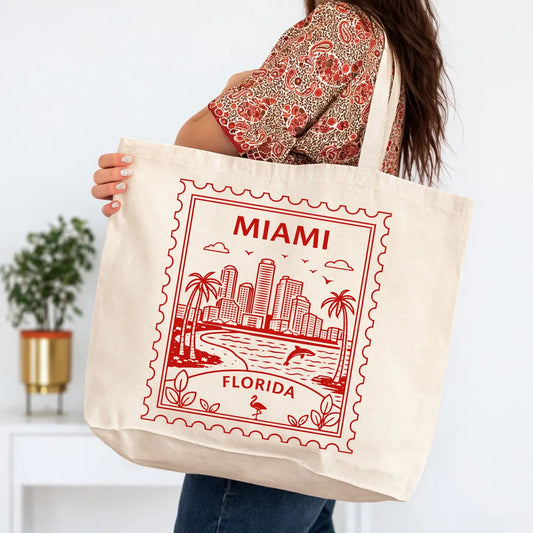 Miami Florida Postage Stamp Large Tote Bag