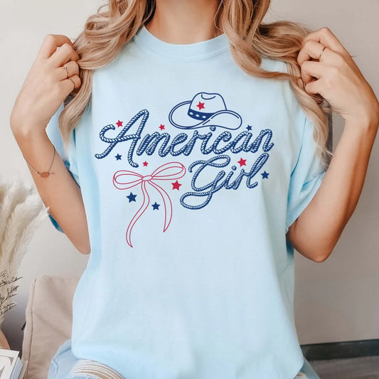 American Girl Hat and Bow Graphic T-Shirt