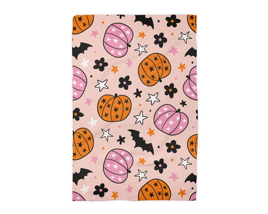 Retro Pumpkin Pink Waffle Weave Tea Towel