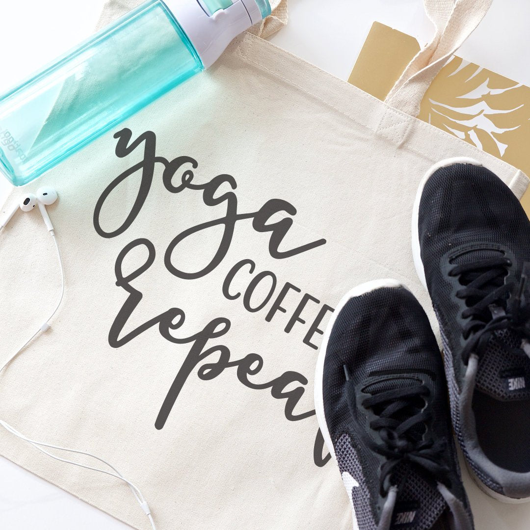 Yoga Coffee Repeat Canvas Tote Bag