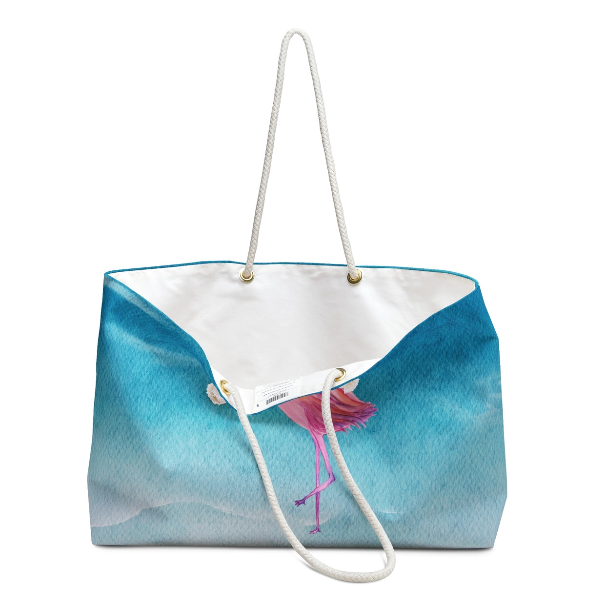 Pink Flamingo Watercolor Beach Tote Bag