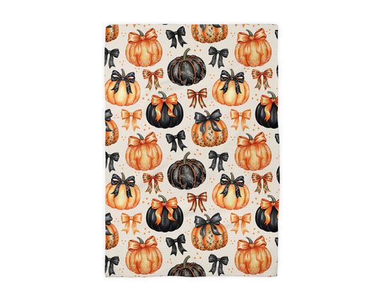 Pumpkin Bow Autumn Waffle Weave Tea Towel
