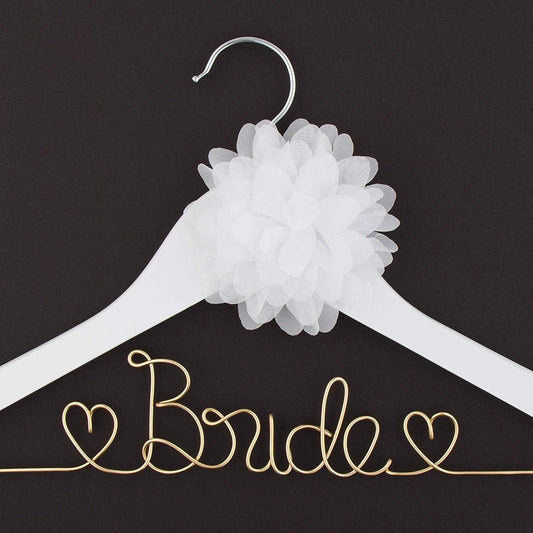 Bride Wedding Dress Hanger - White with Light Gold