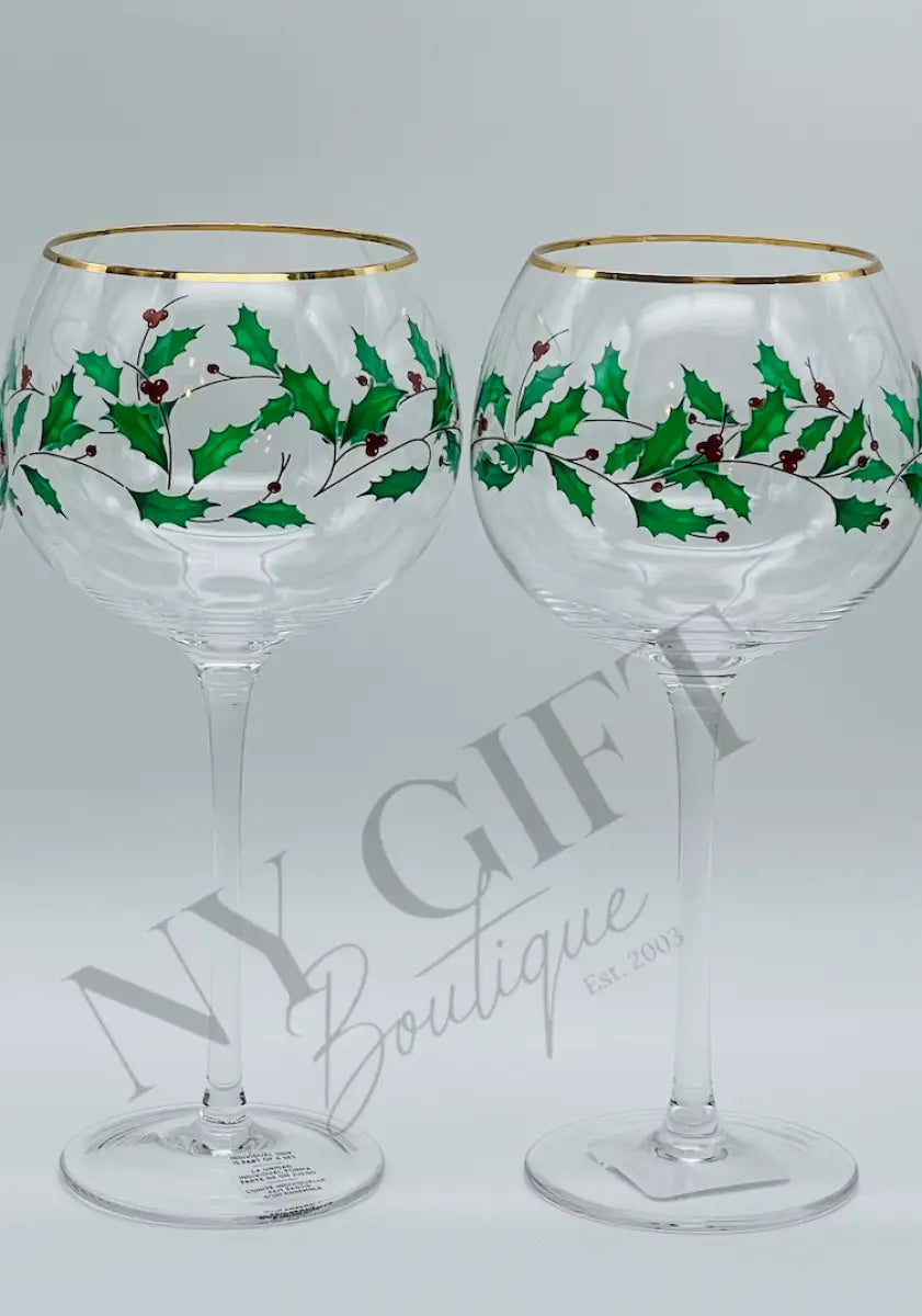Berry Garland Gold Rim Balloon Wine Glasses Set of 4 Wine Glasses