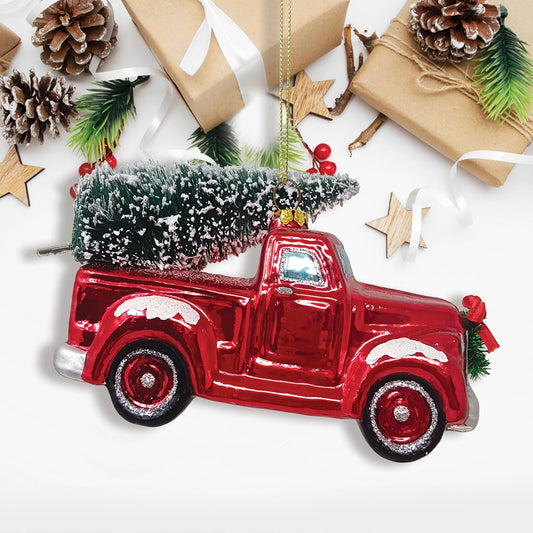 Traditional Red Glass Truck Ornament with Tree - NY Gift Boutique