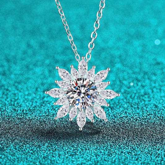 Moissanite Sunflower Pendant Necklace in 925 Sterling Silver
