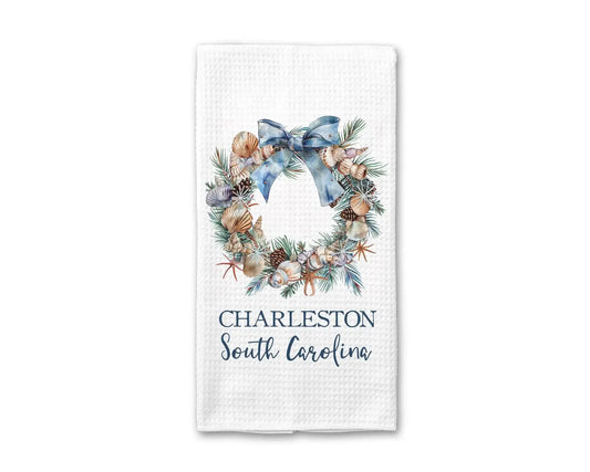 Custom Seashell Christmas Waffle Weave Tea Towel