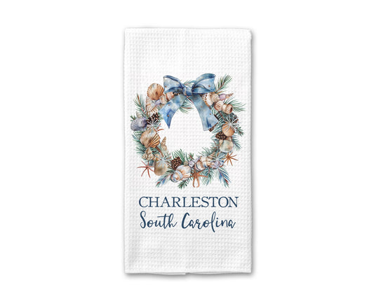 Custom Seashell Christmas Waffle Weave Tea Towel