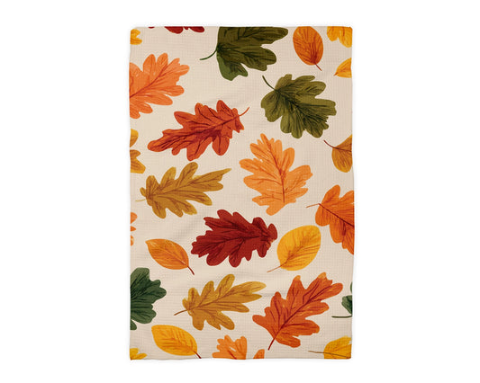 Autumn Leaves Foliage Waffle Weave Tea Towel