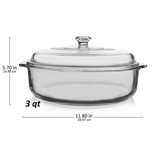 Libbey Baker's Basics Glass Casserole Dish with Cover, 3 Quart