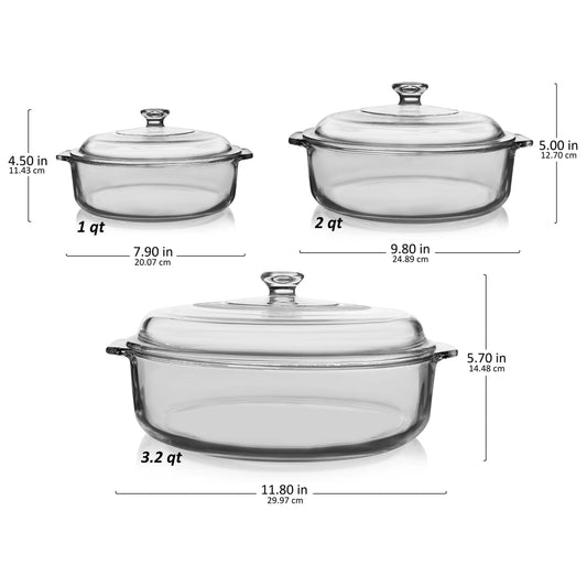 Libbey Baker's Basics 3 Piece Glass Casserole Baking Dish Set with Glass Covers