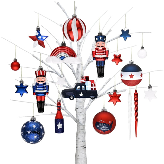 USA Flag Inspired Patriotic Ornament Set, 70pc Ornaments