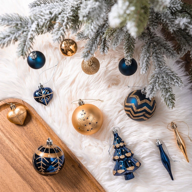 Glam 70 pc Gold and Blue Christmas Ornaments