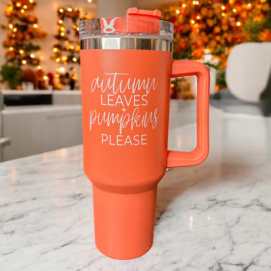 Autumn Leaves Pumpkins Please 40oz Tumbler with Handle