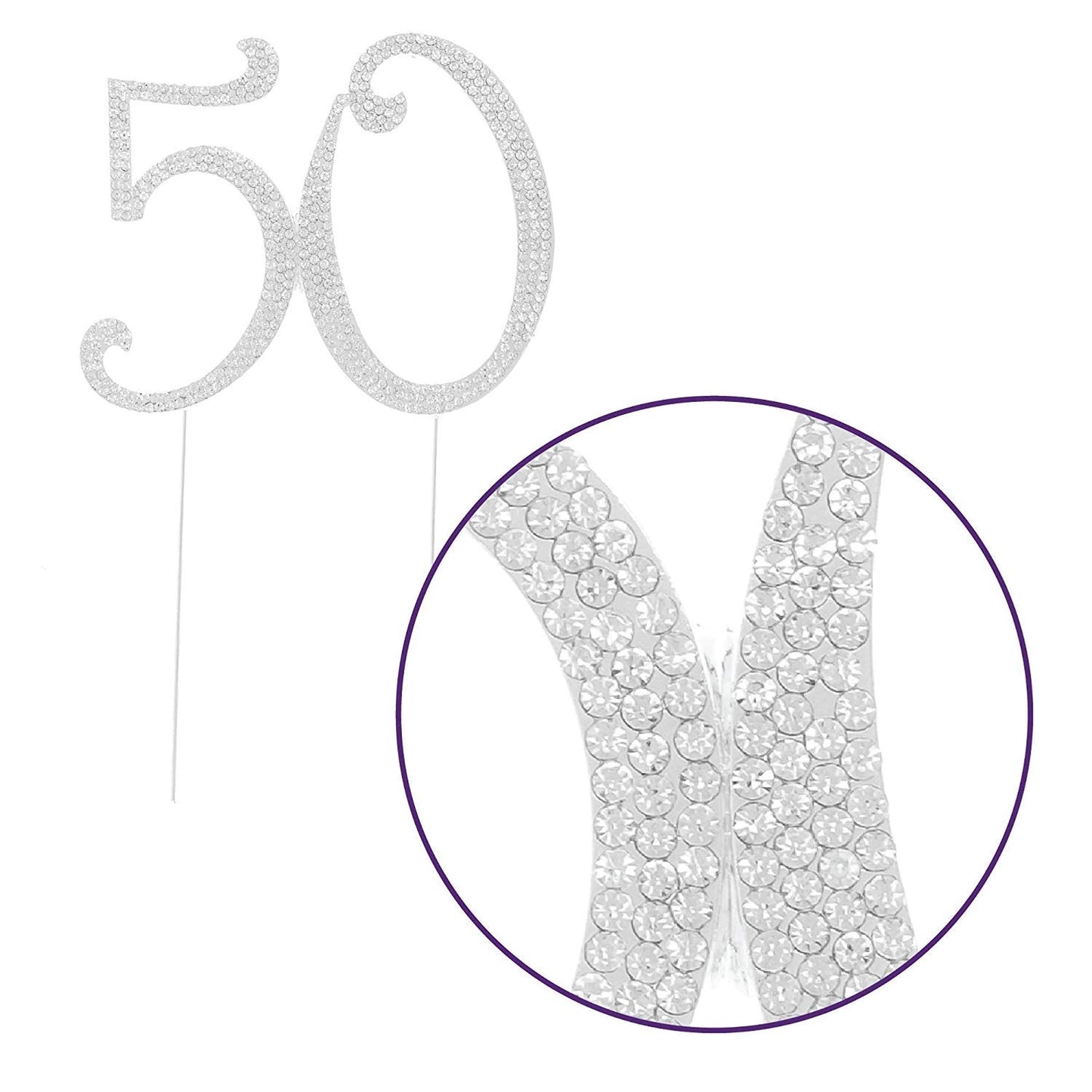 Silver 50 Crystal Cake Topper