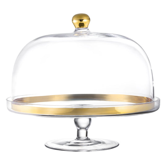 Spectrum Cake Stand and Dome with Gold, 11.75"D