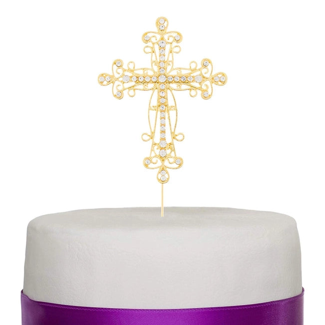 Gold Crystal Cross Cake Topper - NY Gift Boutique