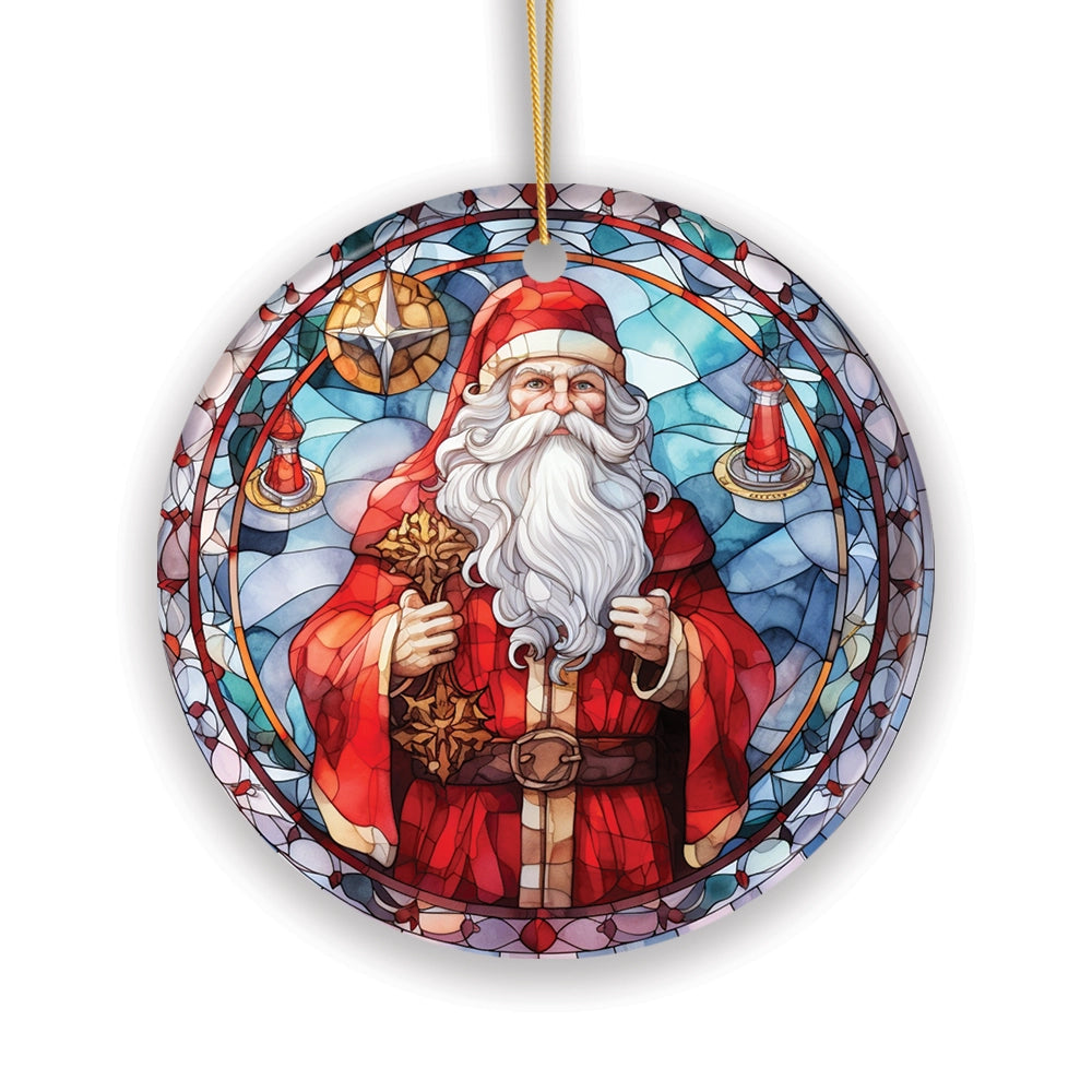 Santa Claus Stained Glass Style Ceramic Ornament