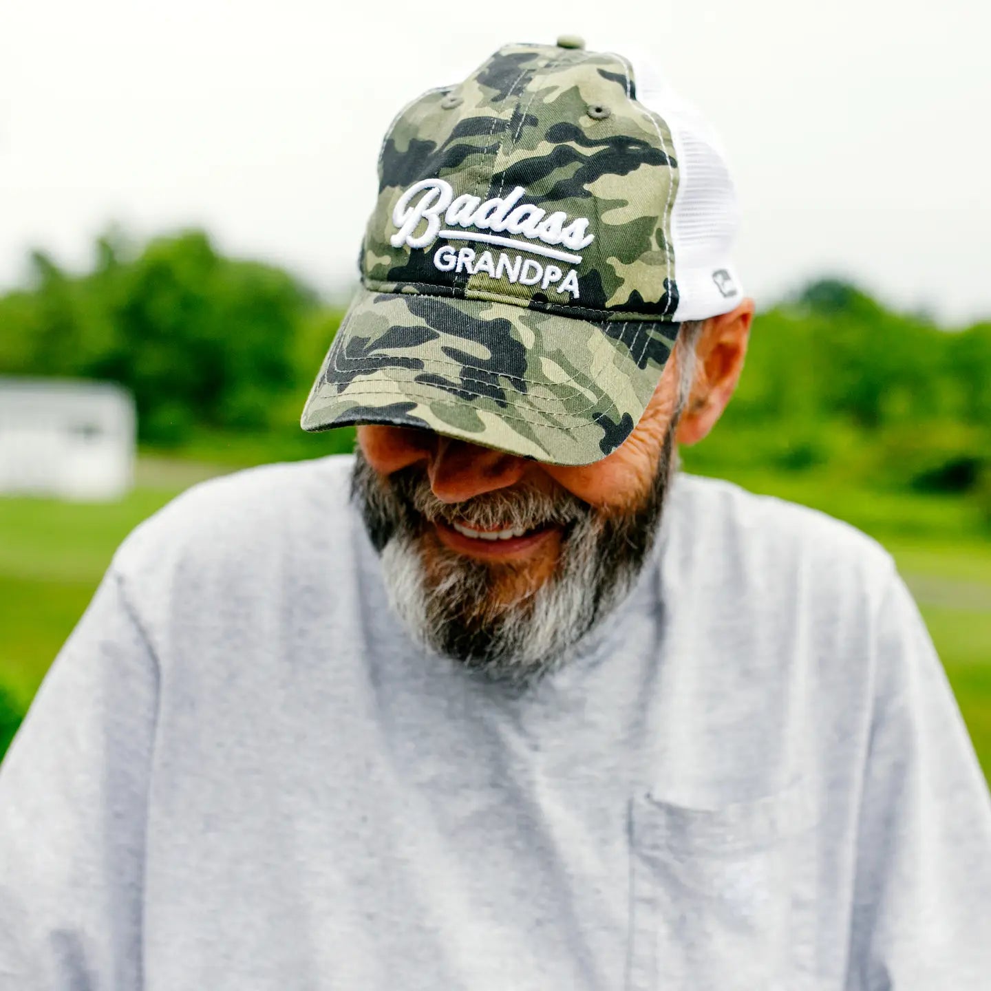 Badass Grandpa - Green Camo Adjustable Mesh Hat