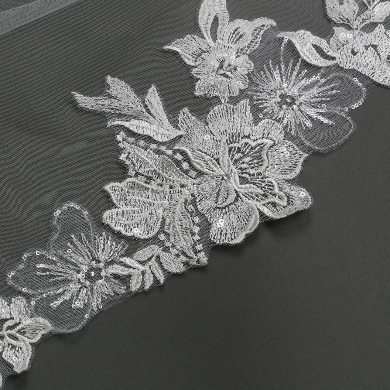 Floral Embroidered Lace Bridal Veil 30" X 60" - Ivory