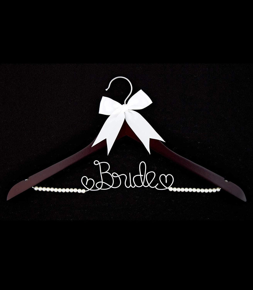 Bride Wedding Dress Hanger - Mahogany with Pearls