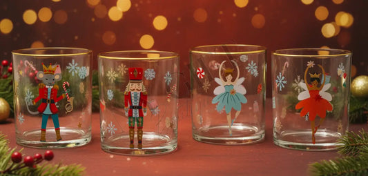 DOF Holiday Ballet Glasses Set of 4 Double Old Fashioned Glasses