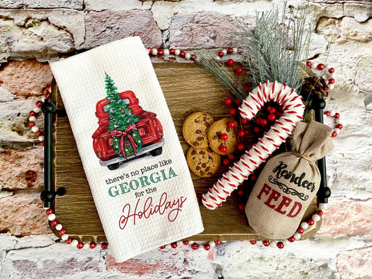 Custom State Location Christmas Waffle Weave Tea Towel